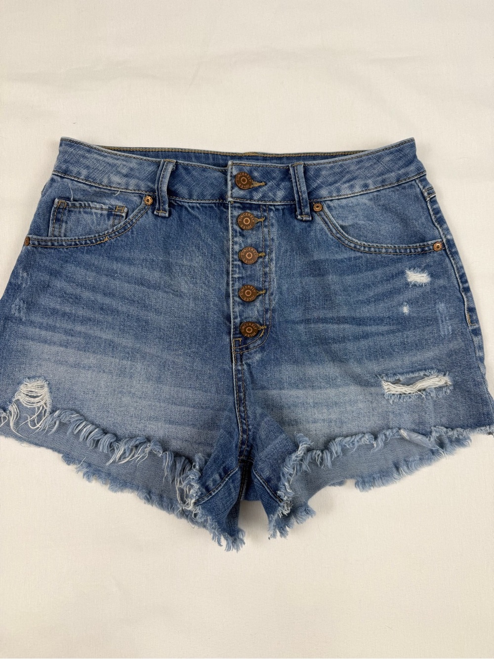 Sincerely Jules Distressed Denim Cutoff Shorts Button Fly Women 29 Blue Coastal
